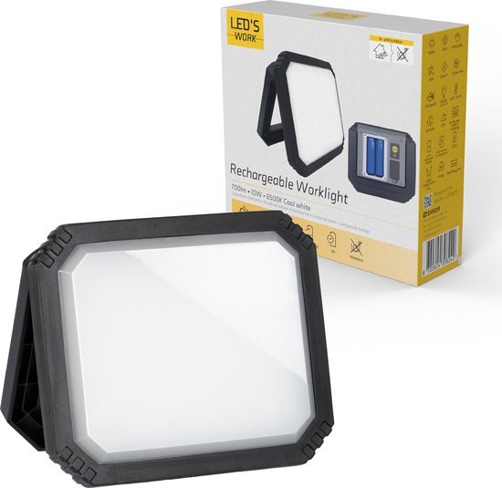 Lampe de travail LED rechargeable - 10 W, 700 lumens - dimmable - sans fil - étanche IP54 - USB-C