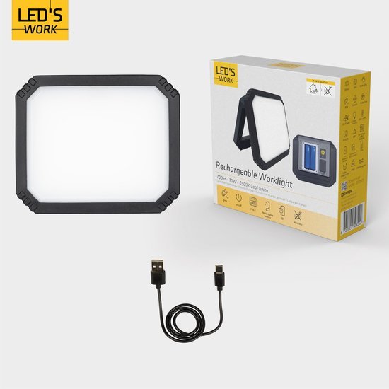 Lampe de travail LED rechargeable - 10 W, 700 lumens - dimmable - sans fil - étanche IP54 - USB-C