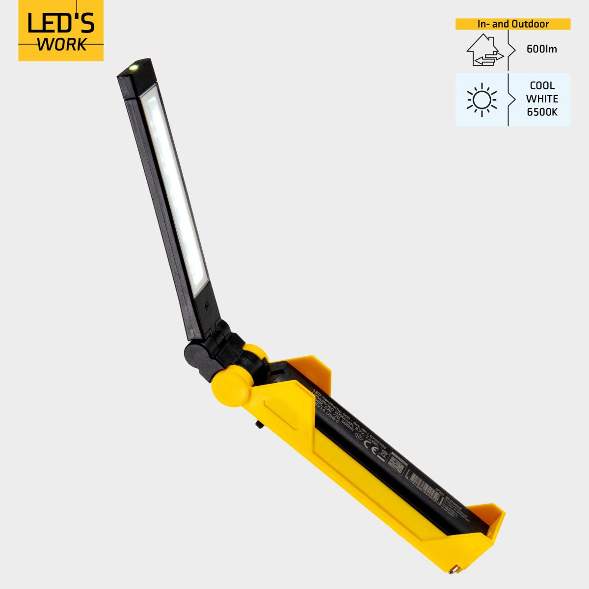 Lampe de travail LED rechargeable, 600 lumens - 5 W - blanc lumière du jour 6500 K - dimmable, 2 modes - USB-C