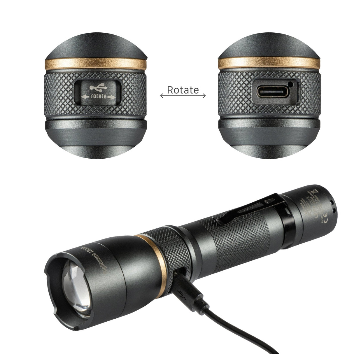 LED zaklamp oplaadbaar USB-C koelwit 5000K - 1200 lumen - IPX7 waterdicht dimbaar - zoomfunctie
