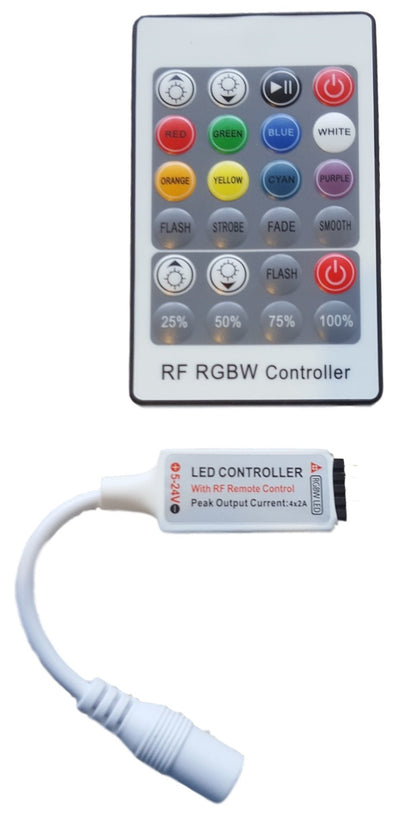 LEDstrip RGBW, RF afstandsbediening, 24-knops, 5V-24V 4x2A