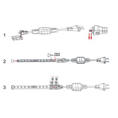 Lichtslang startset connector, stekker +- 30cm 230V AC, reserveset