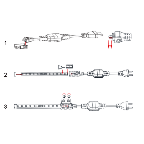 Lichtslang startset connector, stekker +- 30cm 230V AC, reserveset