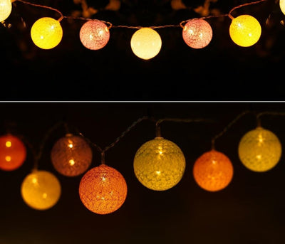 Lichtsnoer 10 x lamp multikleur, 2 meter katoenlook, 2 AA batterijen