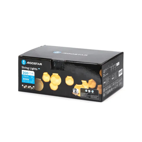 Aigostar lichtsnoer warm wit led buiten verpakking met 200 lichtjes voor sfeervolle buitenverlichting