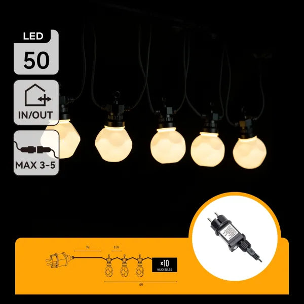 Aigostar lichtsnoer warm wit led buiten met 5 glazen lampen voor sfeervolle verlichting
