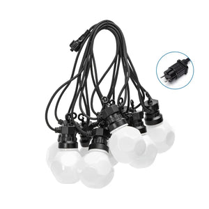 Guirlande lumineuse blanc chaud 8 mètres (3+5) - 10 LED effet givré | protégée contre les projections d’eau IP44 - connectable (5 maximum) | 230VAC - 24V | avec minuterie 6 h allumée/18 h éteinte