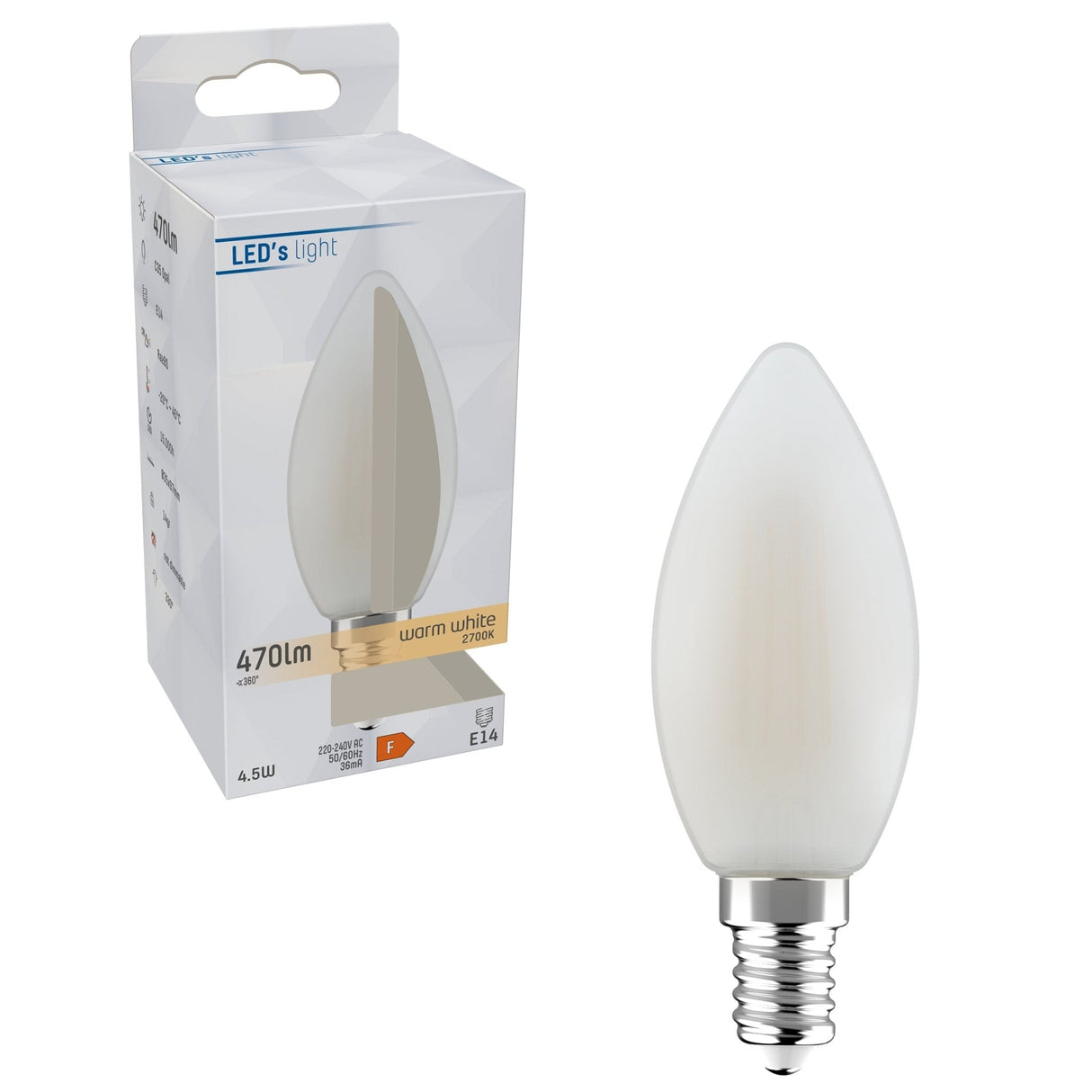 LED Filament Lamp Kaars 470 Lumen - 4.5W - Warmwit 2700K - E14 - Melkglas