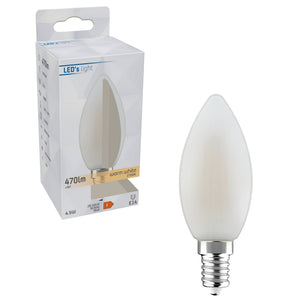 Lampe bougie à filament LED 470 lumens - 4.5W - Blanc chaud 2700K - E14 - Verre dépoli