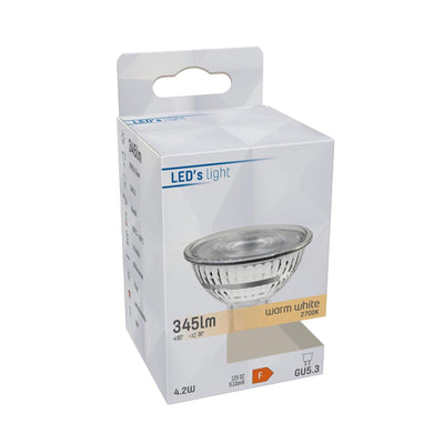 Spot LED 380 lumens - 4,4W - Blanc chaud 2700K - GU5.3 - MR16 - 12V - Remplace 35W halogène - Spot 36°