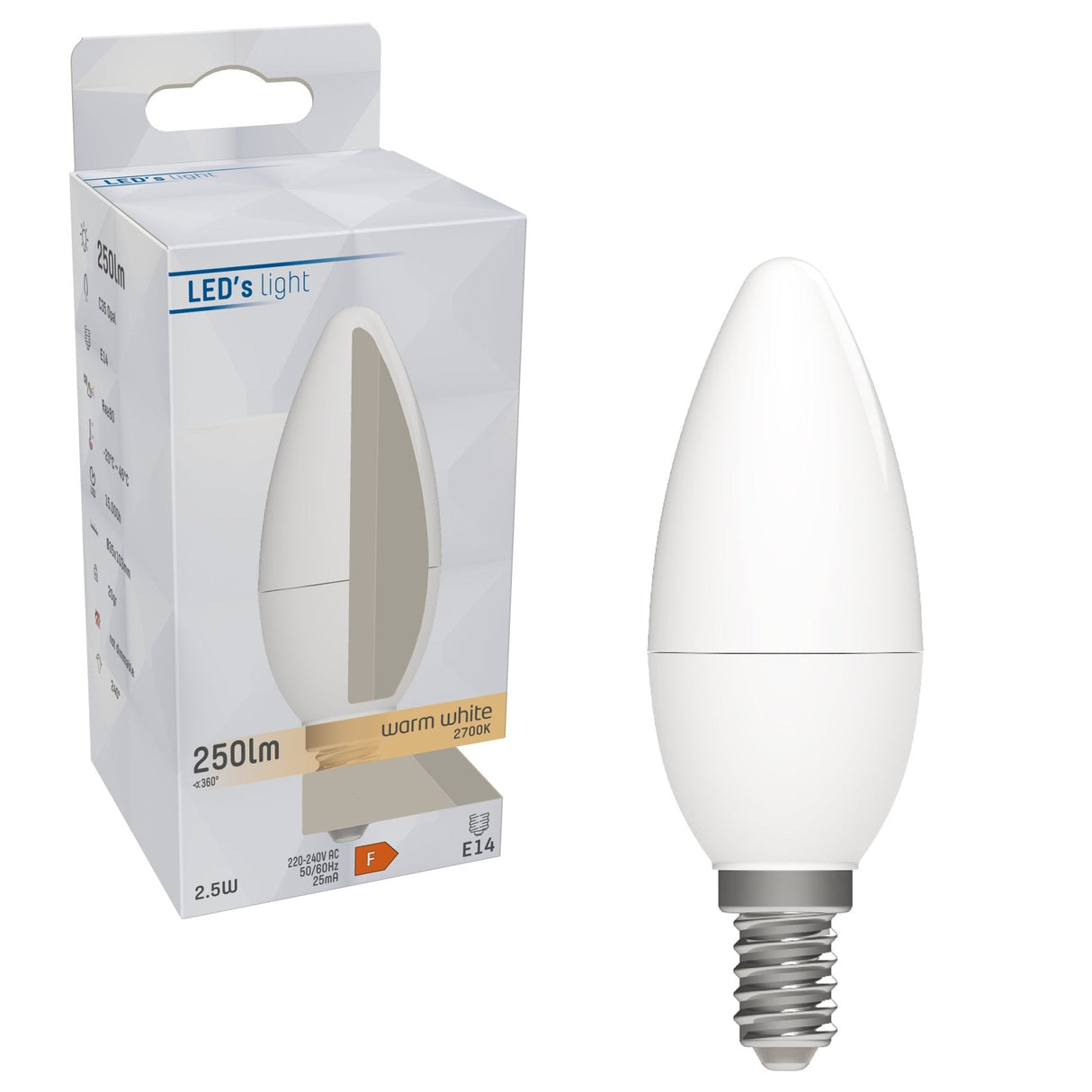 LED kaarslamp E14 warmwit 2700K - 2.5W 250 lumen - mat glas