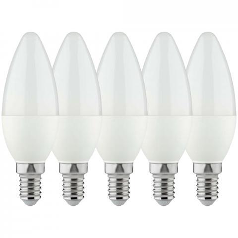 Ampoule flamme LED E14 blanc chaud 2700K - 4.5W 470 lumens - Verre mat - 5 pièces
