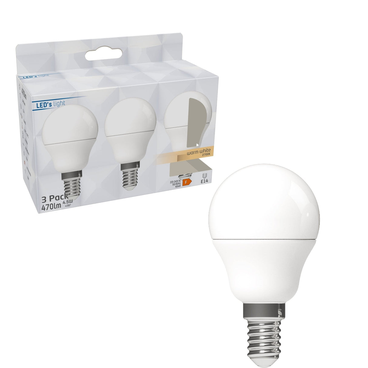 LED Lamp E14 470 lumen - 4.9W - Warmwit 2700K - G45 Kogel - Opaal - 3 stuks