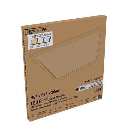 Panneau LED 60 x 60 cm - 3900 lumens - 30W - CCT variable 3000K/4000K/6000K - 130 lm/W