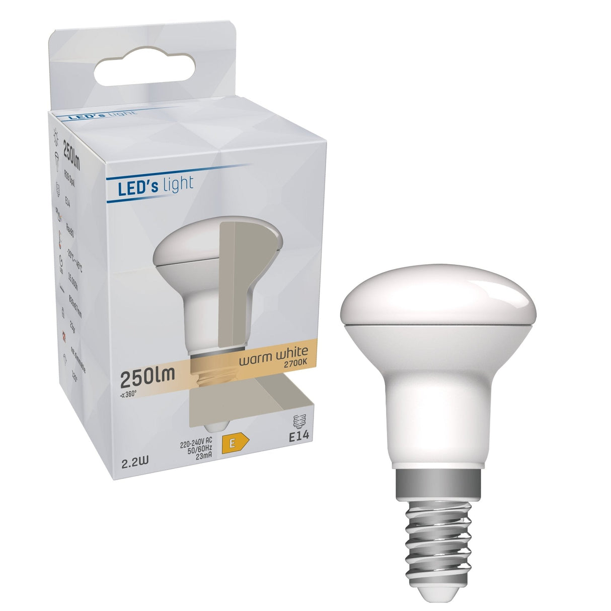 Ampoule LED réflecteur E14 blanc chaud 2700K - 2.2W 250 lumens - R39 opale mate