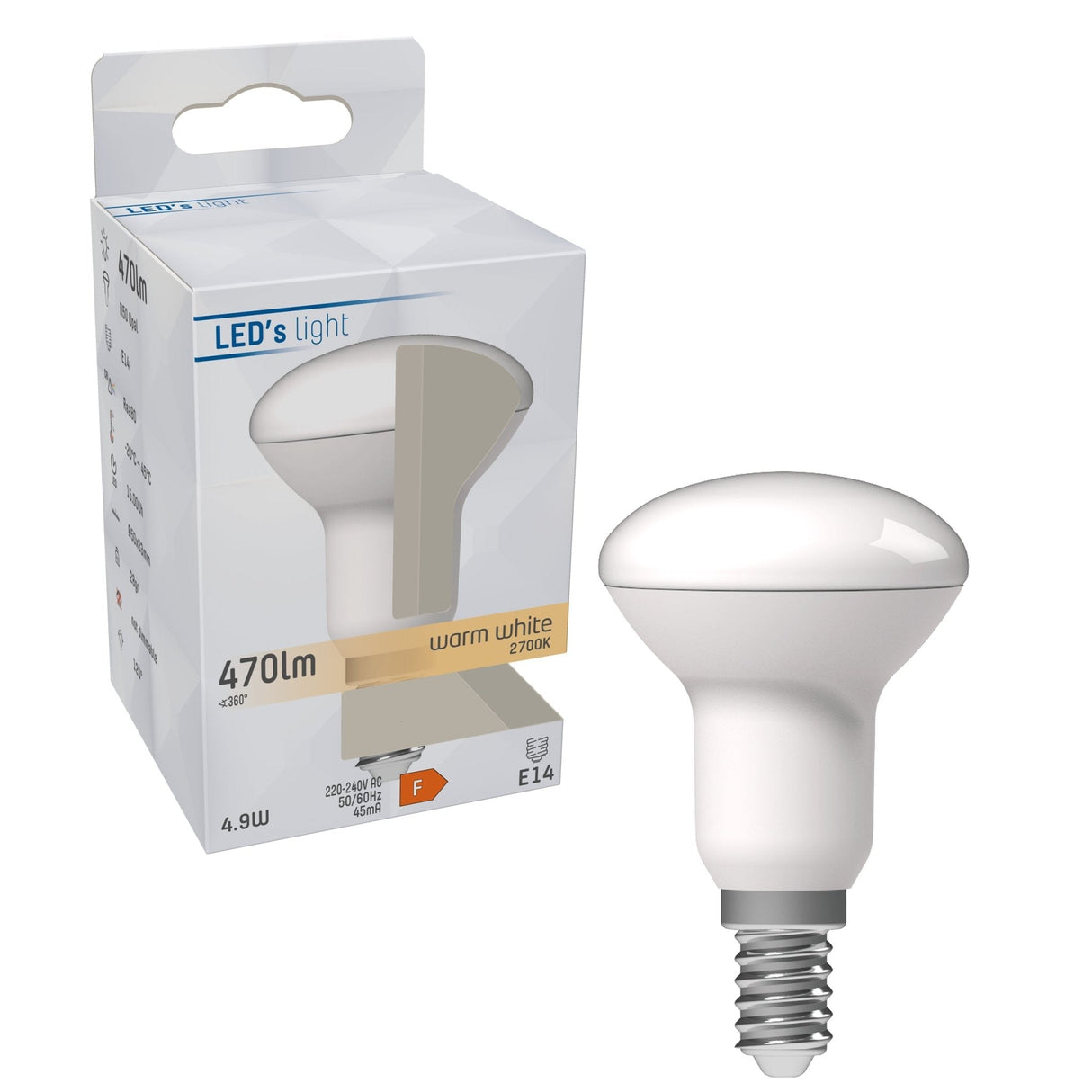E14 LED lamp - R50 - Warm wit licht - 4.9W vervangt 40W