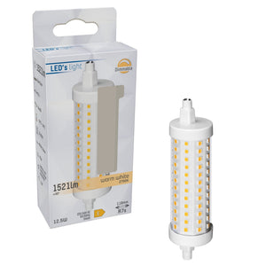 Ampoule LED tubulaire R7s à intensité variable, blanc chaud 2700K - 12.5W 1521 lumens - 118mm verre transparent