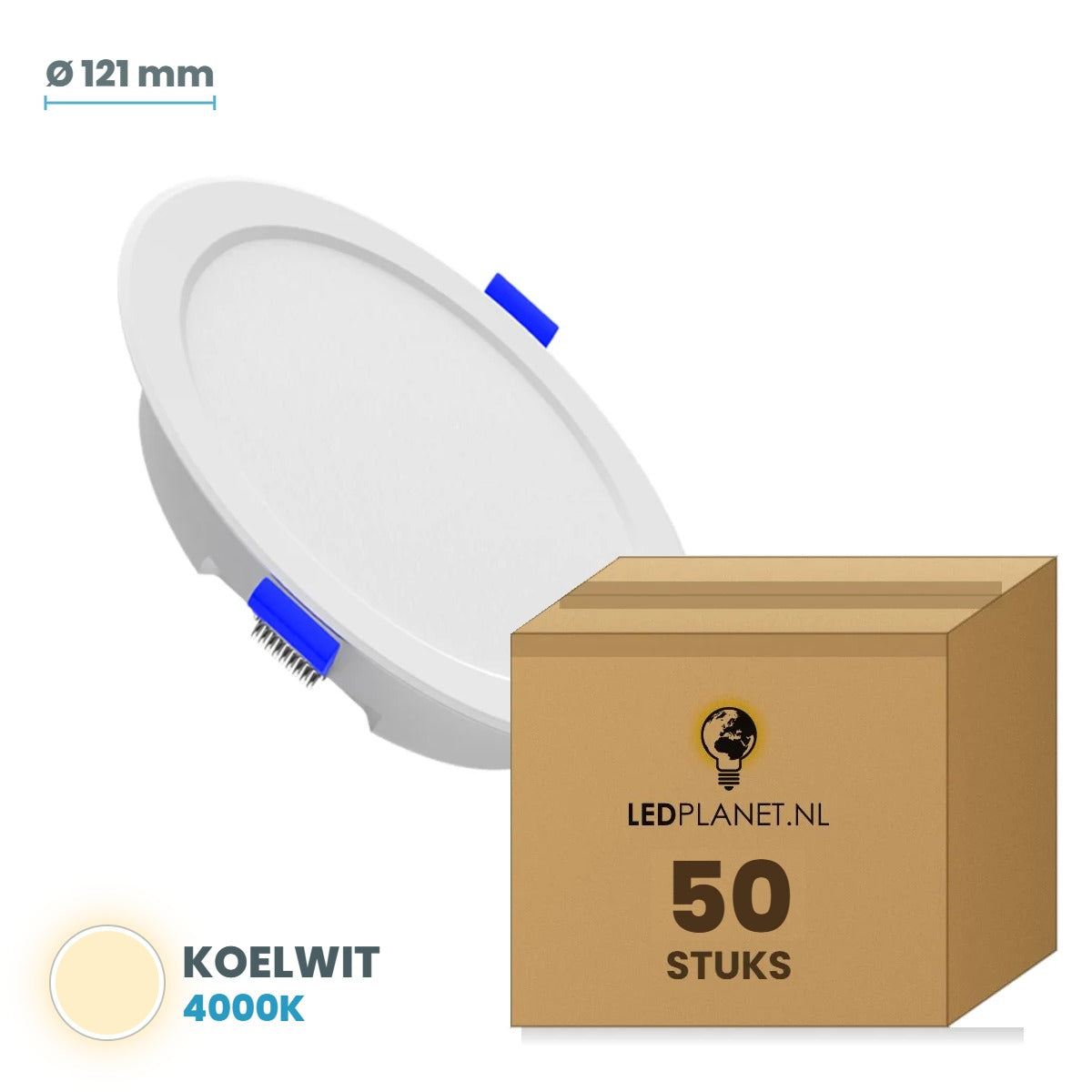 LED downlight rond Ø 121 mm 12W zonder losse driver, koelwit 4000K, doos 50 stuks