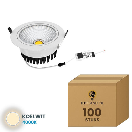 Doos met 100 LED inbouwspots 5W kantelbaar wit met driver - Koelwit 4000K - in LEDPLANET doos