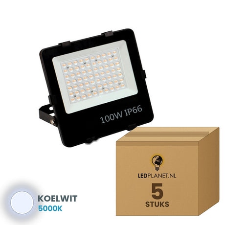 LED schijnwerper 100W 90° - 5 stuks in LEDPLANET-doos - koelwit 5000K