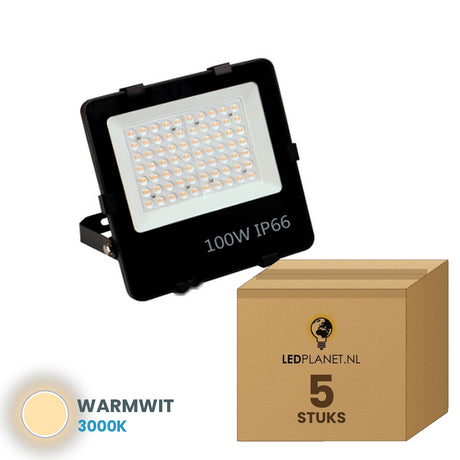 LED schijnwerper 100W 90° - 5 stuks in LEDPLANET-doos - warmwit 3000K