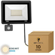 Doos met 10 stuks LED schijnwerper 100W met bewegingssensor, lichtkleur koelwit 4000K
