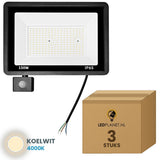 Doos met 3 stuks LED schijnwerper 150W met bewegingssensor, lichtkleur koelwit 4000K