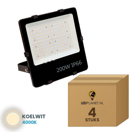 LED schijnwerper 200W 90° - 4 stuks in LEDPLANET-doos - koelwit 4000K