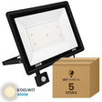 Doos met 5 stuks LED schijnwerper 200W met bewegingssensor, lichtkleur koelwit 4000K