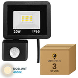 Doos met 3 stuks LED schijnwerper 20W met bewegingssensor, lichtkleur koelwit 4000K