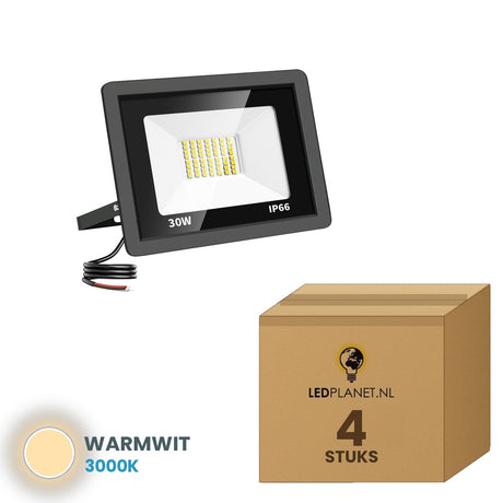 Doos met 4 stuks LED schijnwerper 30W, lichtkleur warmwit 3000K