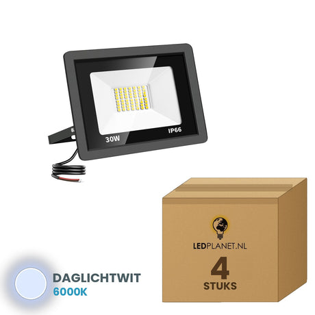 Doos met 4 stuks LED schijnwerper 30W, lichtkleur daglichtwit 6000K