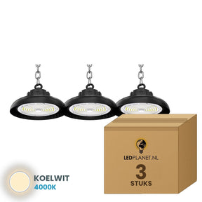 Doos met 3 stuks UFO LED high bay 100W, lichtkleur koelwit 4000K