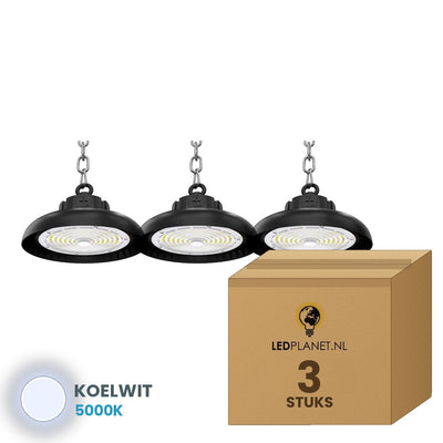 Doos met 3 stuks UFO LED high bay 100W, lichtkleur koelwit 5000K