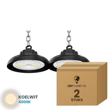 Doos met 2 stuks UFO LED high bay 200W, lichtkleur koelwit 4000K