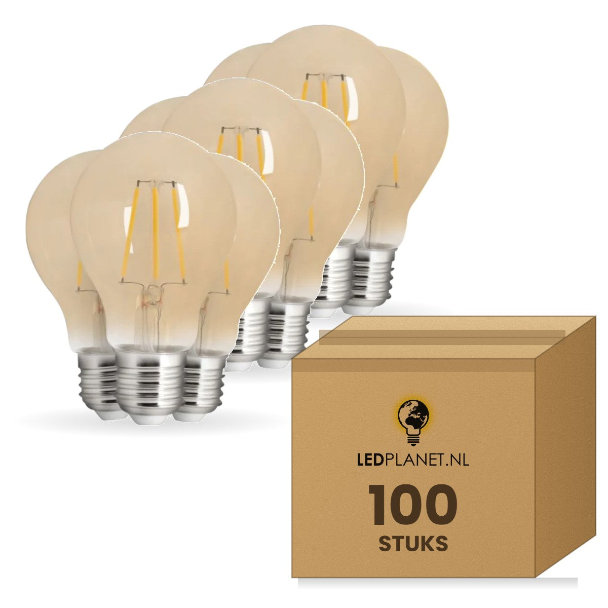 Gloeilamp E27 A60, Amber 2200K, Dimbaar, doos 100 stuks, 230V