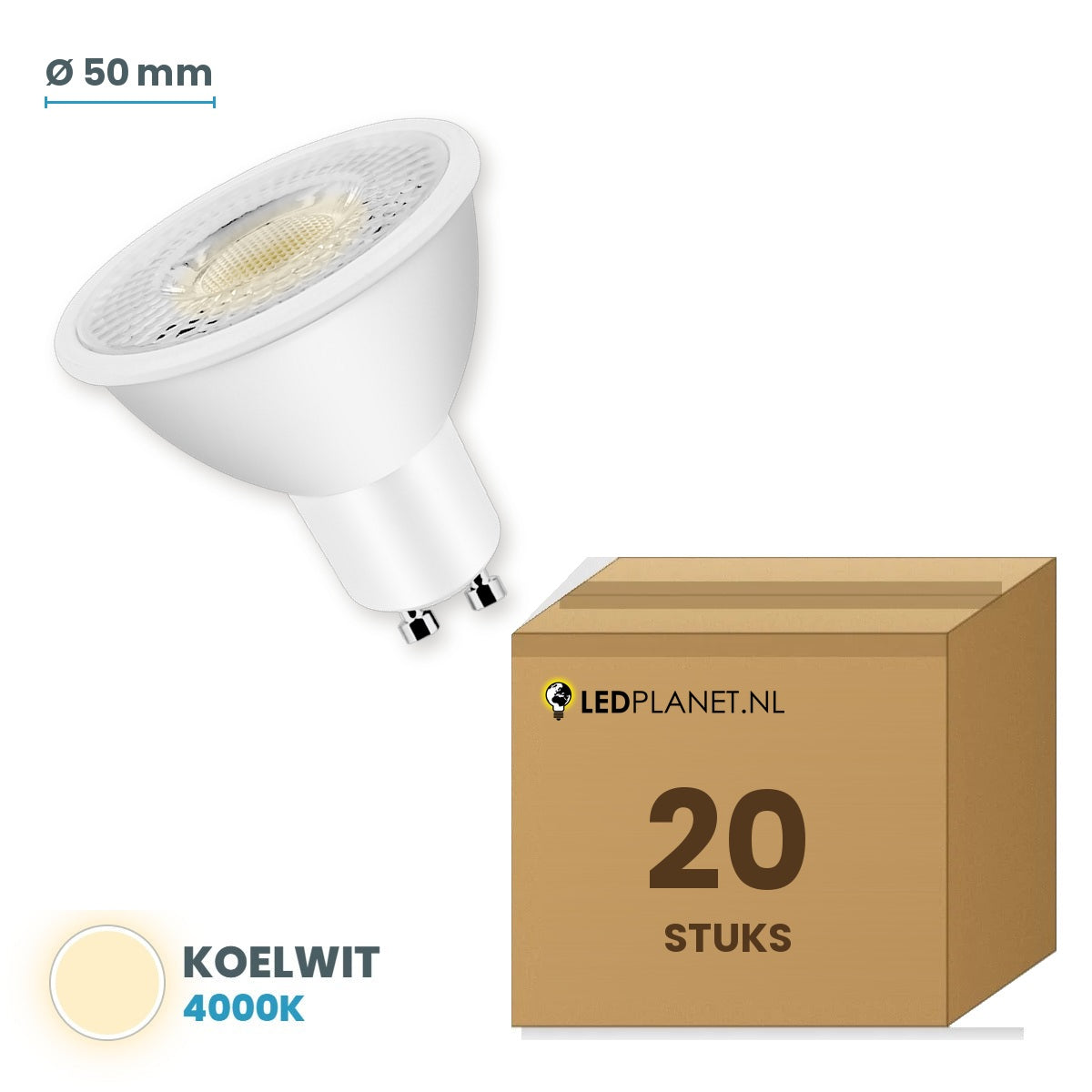 LED spot GU10 3W koelwit 4000K, doos met 20 stuks