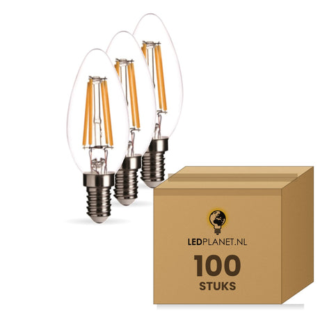 Kaarslamp E14 C35, Clear 2700K, doos 100 stuks, 230V