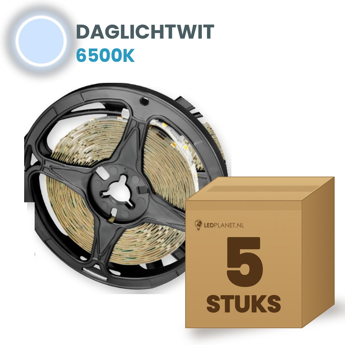 Doos met 5 rollen LED strip, daglichtwit 6500K