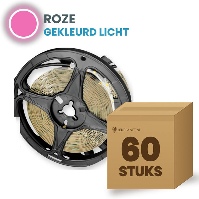 Doos met 60 rollen LED strip, roze