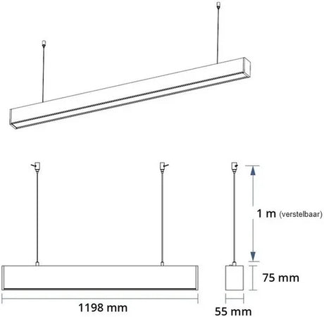 Afmetingen LED lichtbalk 120 cm met ophanging
