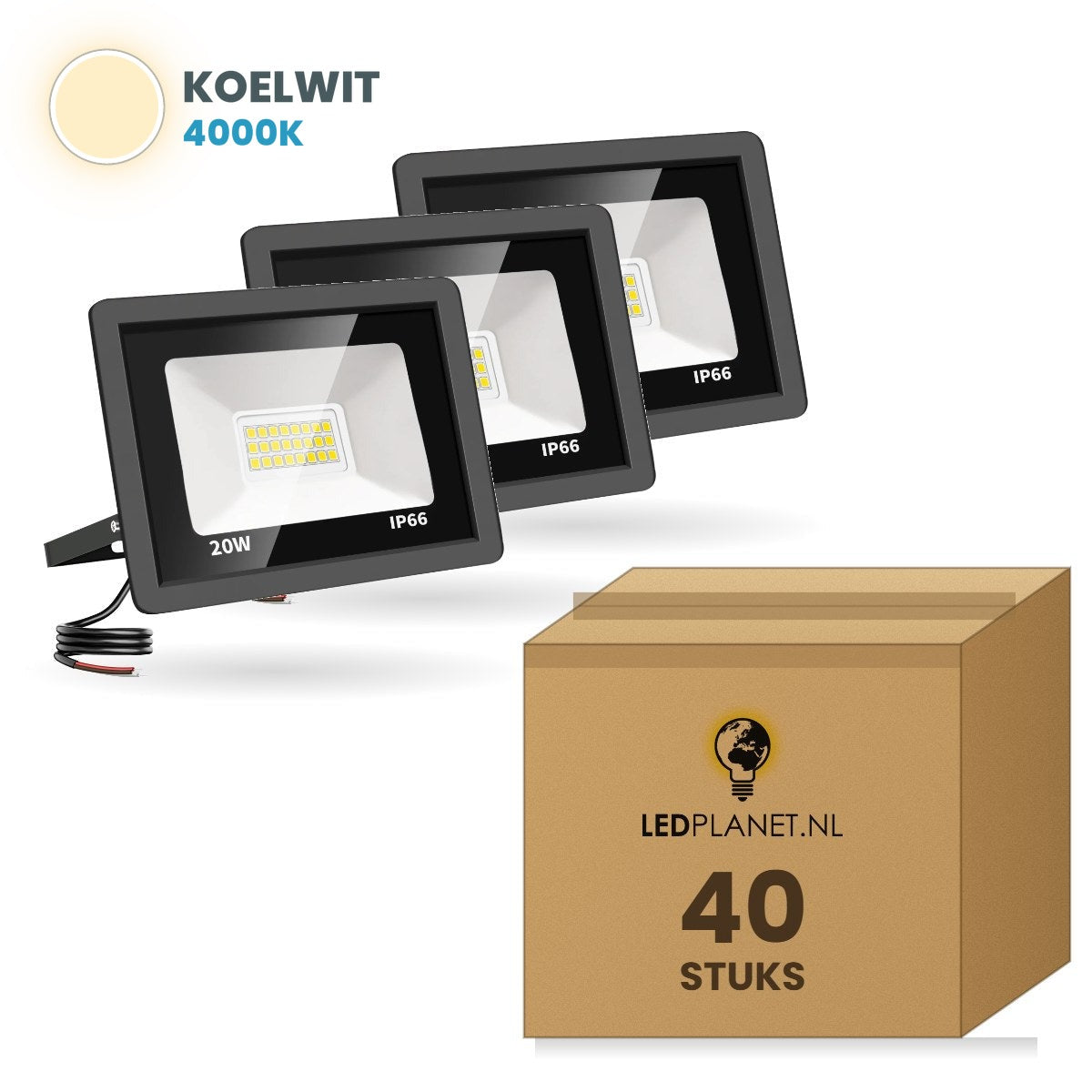 Doos met 40 stuks, lichtkleur koelwit 4000K