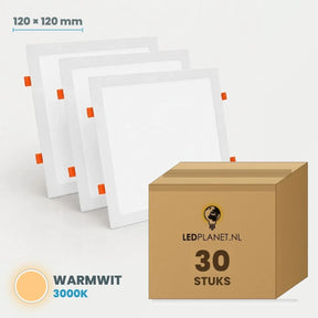 Set van 30 stuks LED Downlight Vierkant 120x120mm - Warmwit 3000K - in LEDPLANET doos