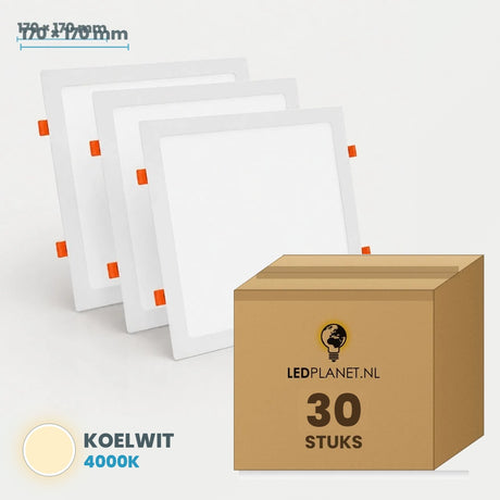 Set van 30 stuks LED Downlight Vierkant 170x170mm - Koelwit 4000K - in LEDPLANET doos