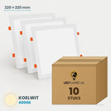 Set van 10 stuks LED Downlight Vierkant 220x220mm - Koelwit 4000K - in LEDPLANET doos