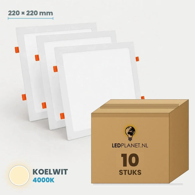 Set van 10 stuks LED Downlight Vierkant 220x220mm - Koelwit 4000K - in LEDPLANET doos