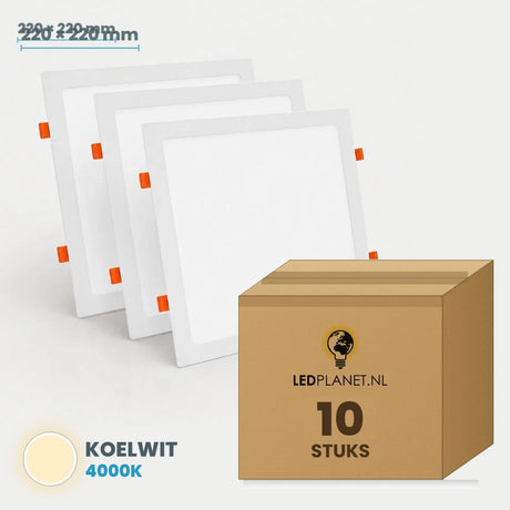 Set van 10 stuks LED Downlight Vierkant 220x220mm - Koelwit 4000K - in LEDPLANET doos