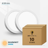 Set van 10 stuks LED Opbouwpaneel rond Ø120mm 6W - Warmwit 3000K - in LEDPLANET doos