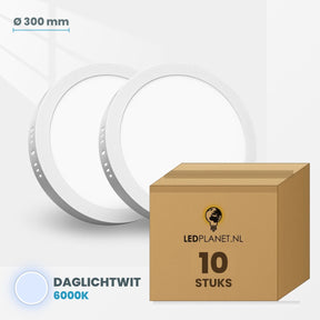 Set van 10 stuks LED Opbouwpaneel rond Ø300mm 24W - Daglichtwit 6000K - in LEDPLANET doos