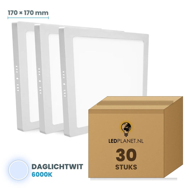 Set van 30 stuks LED Opbouwpaneel vierkant 170×170mm 12W - Daglichtwit 6000K - in LEDPLANET doos